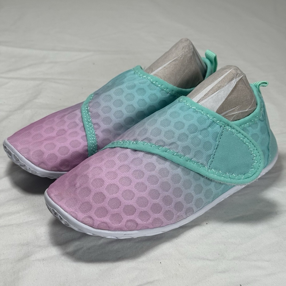 Kids Water Shoes Pink Green Slip On Size US 1 EU 32 Beach Swim Lightweight